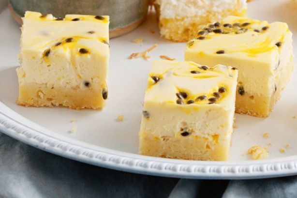 Passionfruit cheesecake slice